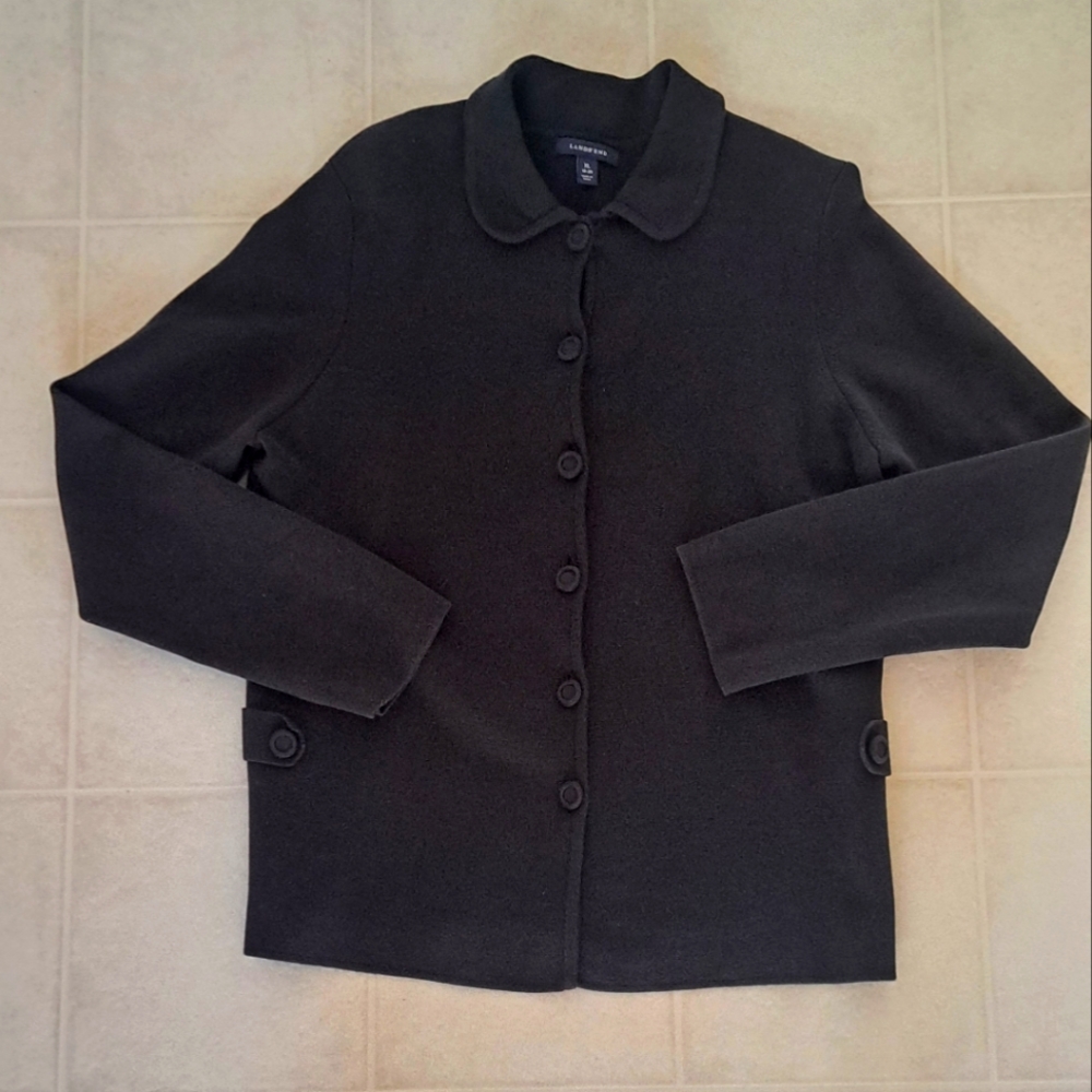 Lands End Black Front Button Cardigan Style Business Casual Office Shirt. Sz XL